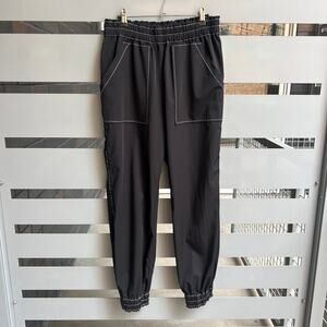 GANNI Black Stretch Woven Athleisure Joggers Size EU 40